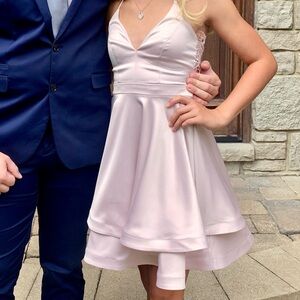 Soft Pink Dress with Lace Open Back